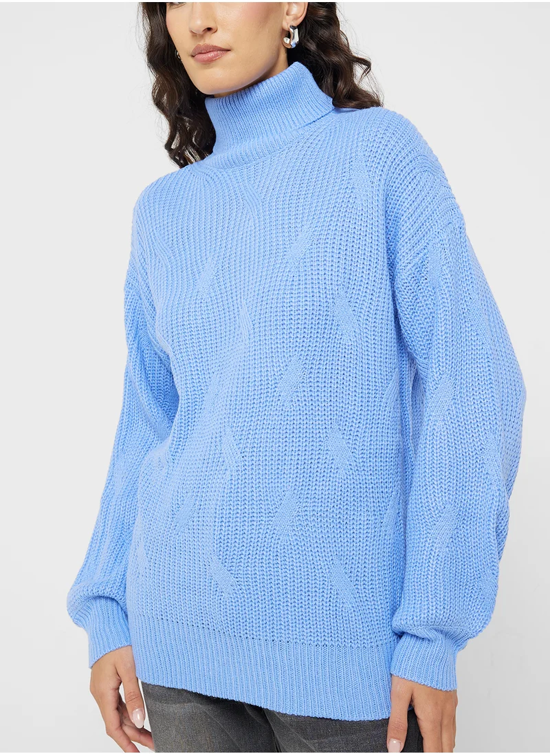 جينجر High Neck Chunky Cable Knit Sweater
