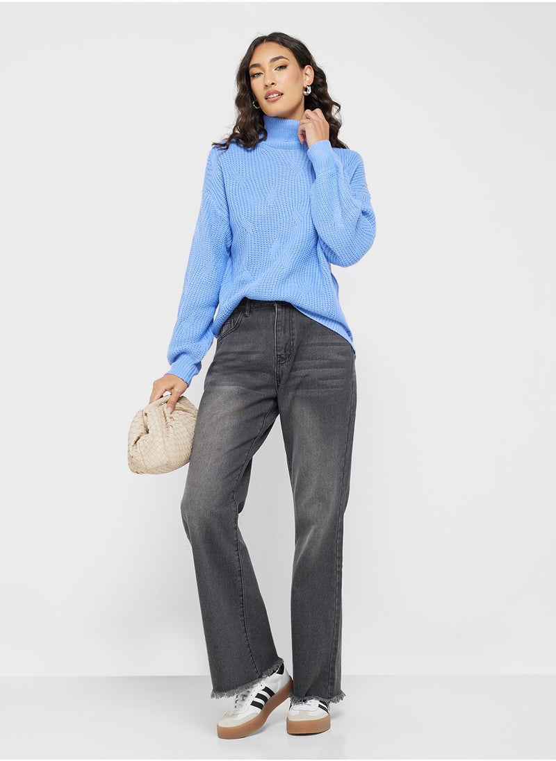 Ginger High Neck Chunky Cable Knit Sweater  - Image 4