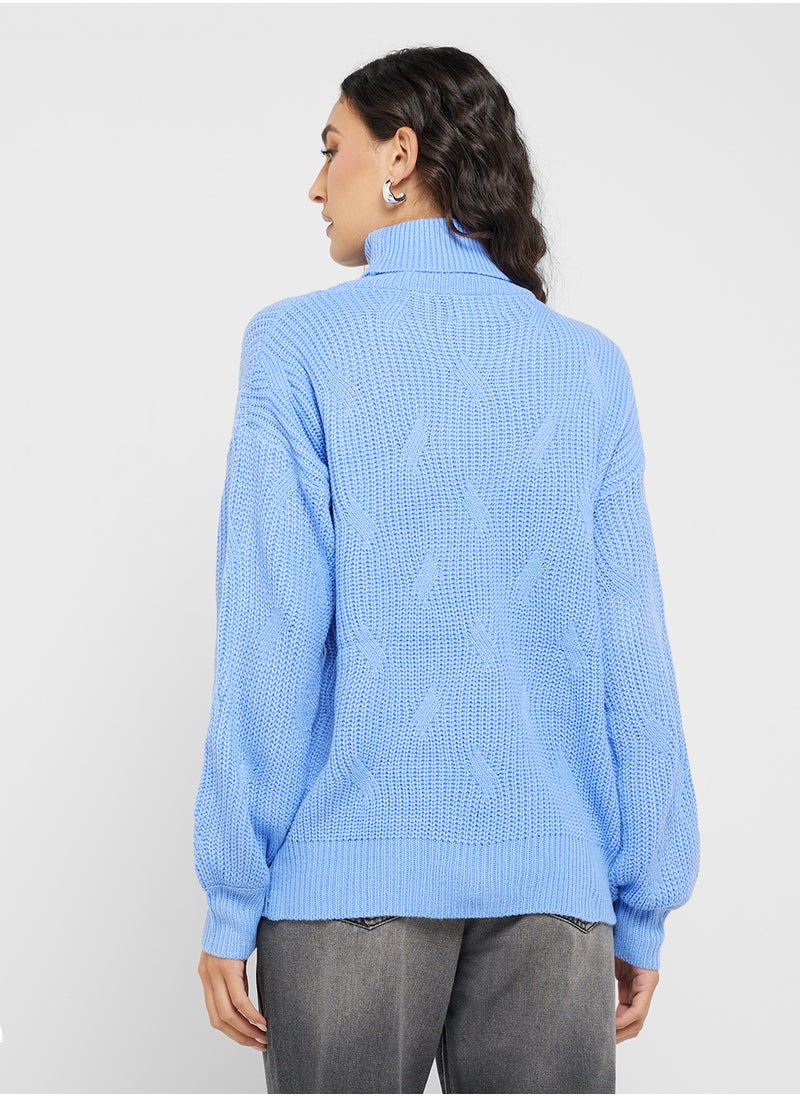 Ginger High Neck Chunky Cable Knit Sweater  - Image 2