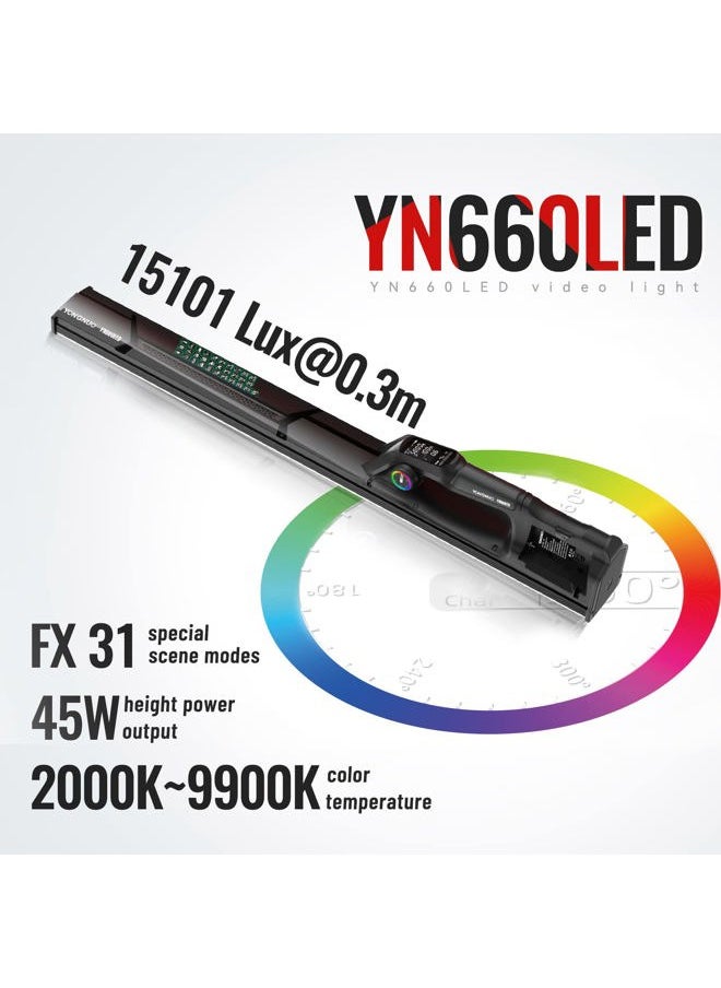 YONGNUO YN660LED LED Video Light, 45W Handheld Wand Light, RGB Full Color LED Tube Light, CRI96 2000K-9900K Adjustable, 31 Lighting Effect, for Photo YouTube Video Photography  - Image 3