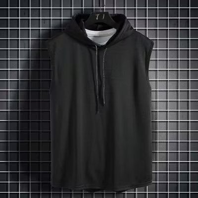 Factory wholesale vest mens fashion brand ins fashion sports waistcoat bottoming shirt hooded loose sweater sleeveless T-shirt tide Grey  - Image 2