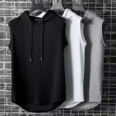Factory wholesale vest mens fashion brand ins fashion sports waistcoat bottoming shirt hooded loose sweater sleeveless T-shirt tide Grey  - Image 4