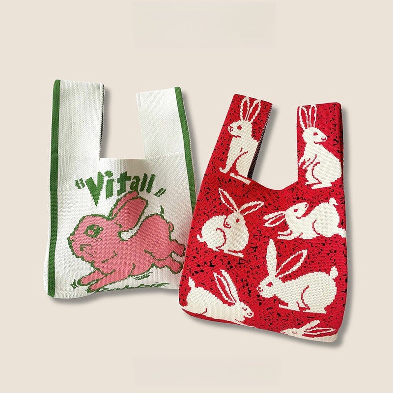 Knitted Bag Gift Bag Cartoon Rabbit Handbag Hand Gift Box Storage Bag Cute Tote Bag - Image 3