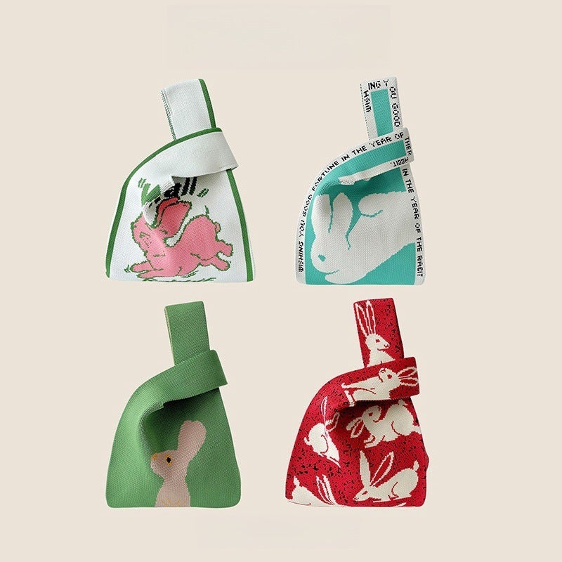 Knitted Bag Gift Bag Cartoon Rabbit Handbag Hand Gift Box Storage Bag Cute Tote Bag - Image 2