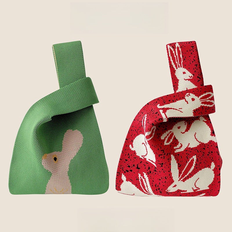 Knitted Bag Gift Bag Cartoon Rabbit Handbag Hand Gift Box Storage Bag Cute Tote Bag - Image 5