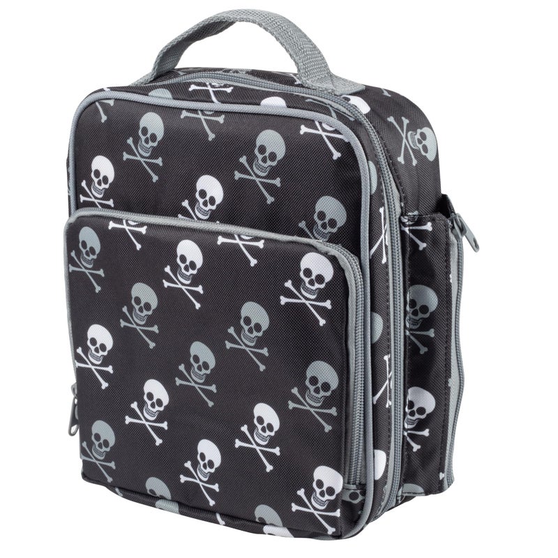 Bentology Insulated Lunch Box W Snack Pocket & Water Bottle Holder - Boys Or Kids School Lunchbox Tote Keeps Food Hotter Or Colder Longer- Reusable Bag Fits Most Bento Boxes Ice Packs Nesting Containers - Skull - Image 1