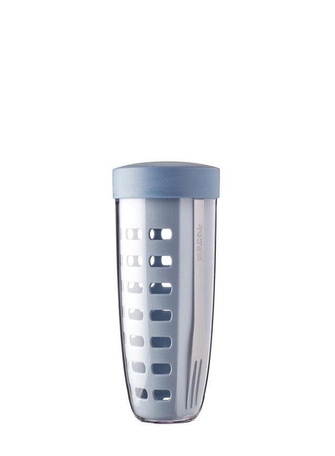 Mepal – Fruit & Veggie Pot Ellipse – Fruit Container – Ideal For Fruit and Vegetables On The Go – Fruit Box With Fork & Colander – 600 ml – Nordic Blue - Image 1