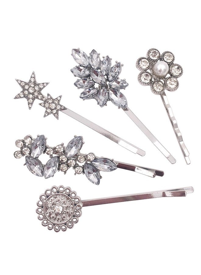 Lizzie Kay 5Pack Vintage Crystal Decorative Bobby Pins Hair Accessories Silver Tone Women  - Image 1