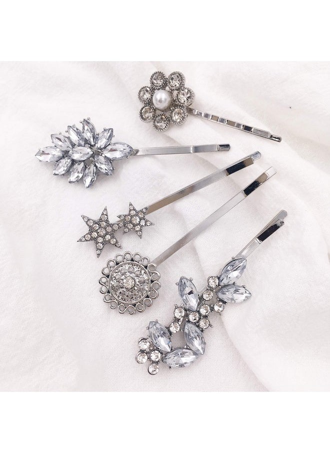 Lizzie Kay 5Pack Vintage Crystal Decorative Bobby Pins Hair Accessories Silver Tone Women  - Image 2