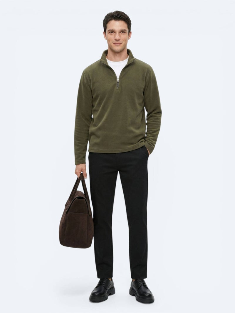 Kip Khaki Turtleneck Plain Sweatshirt - Image 4