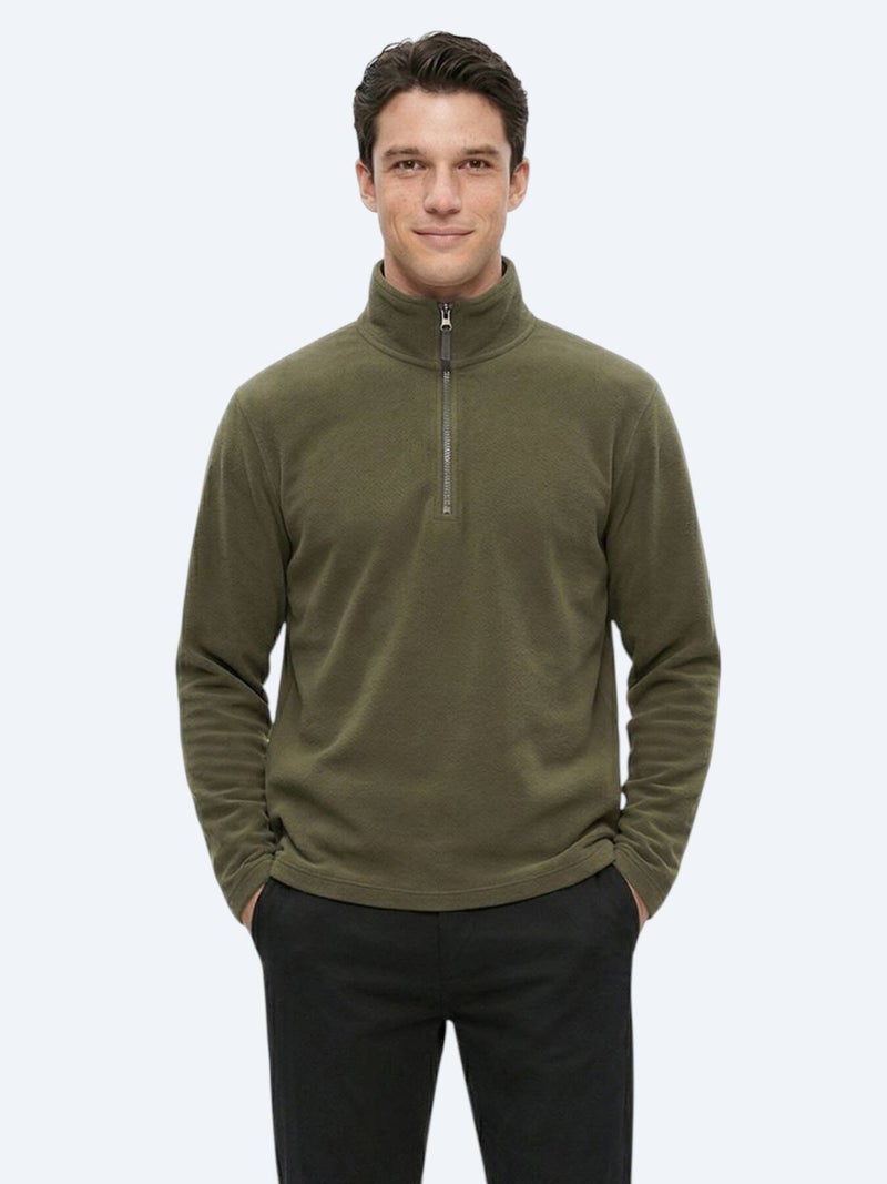 Kip Khaki Turtleneck Plain Sweatshirt - Image 4