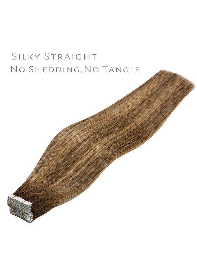 Lacer Hair Tape On Hair Extensions Remy Human Hair 20 Pieces 50 Grams Balayage Chocolate Brown To Caramel Blonde Highlights With Chocolate Brown Roots Tape In Hair Extensions 16 Inch R44/27 - Image 3