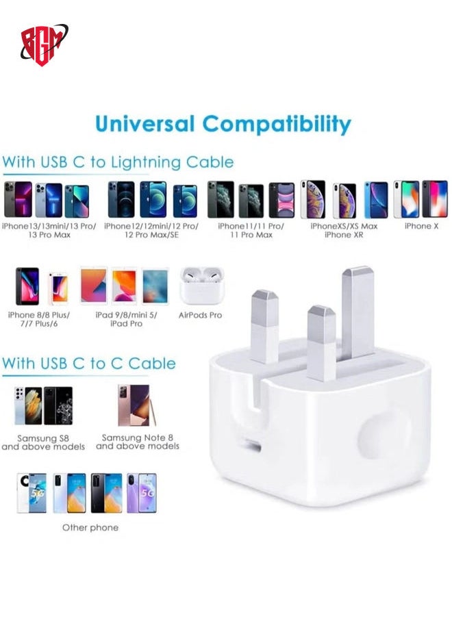 BGM - iPhone 20W Charger Apple MFi Certified‘ USB C Plug Fast Charge and USB C to Lightning Cable 2M PD Power Adapter Compatible with iPhone 13 Pro Max 13 12 SE2020 11 XR XS Max X 8 Plus iPad Pro Air Mini - Image 1