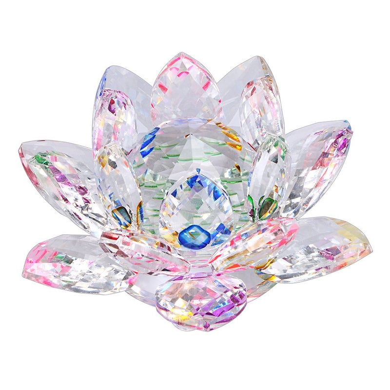 OwnMy Sparkle Crystal Lotus Flower Hue Reflection Feng Shui Home Decor with Gift Box (4 Inch/ 100MM Rainbow) - Image 1