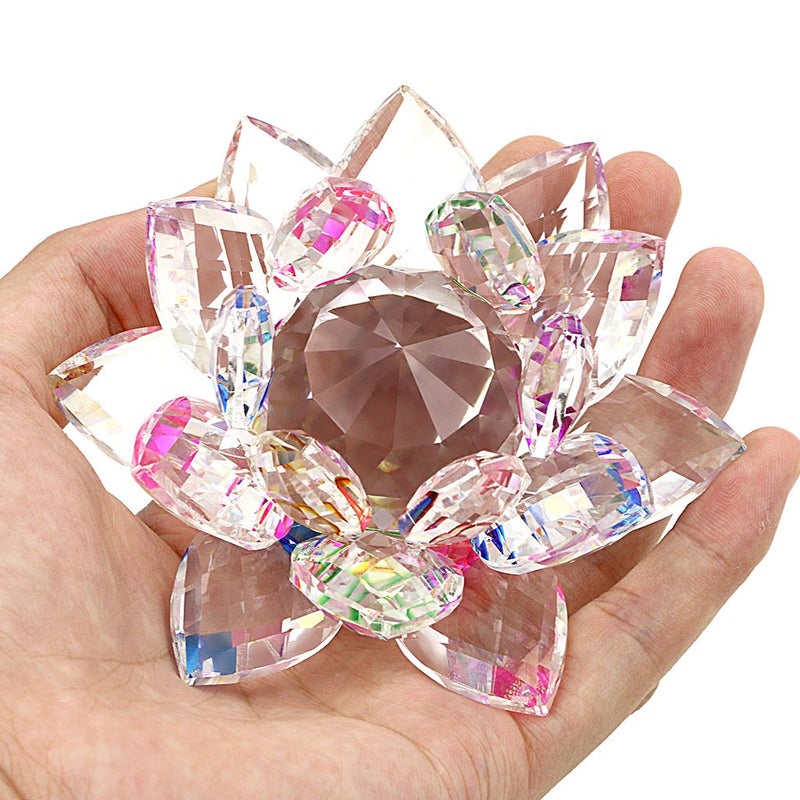 OwnMy Sparkle Crystal Lotus Flower Hue Reflection Feng Shui Home Decor with Gift Box (4 Inch/ 100MM Rainbow) - Image 2