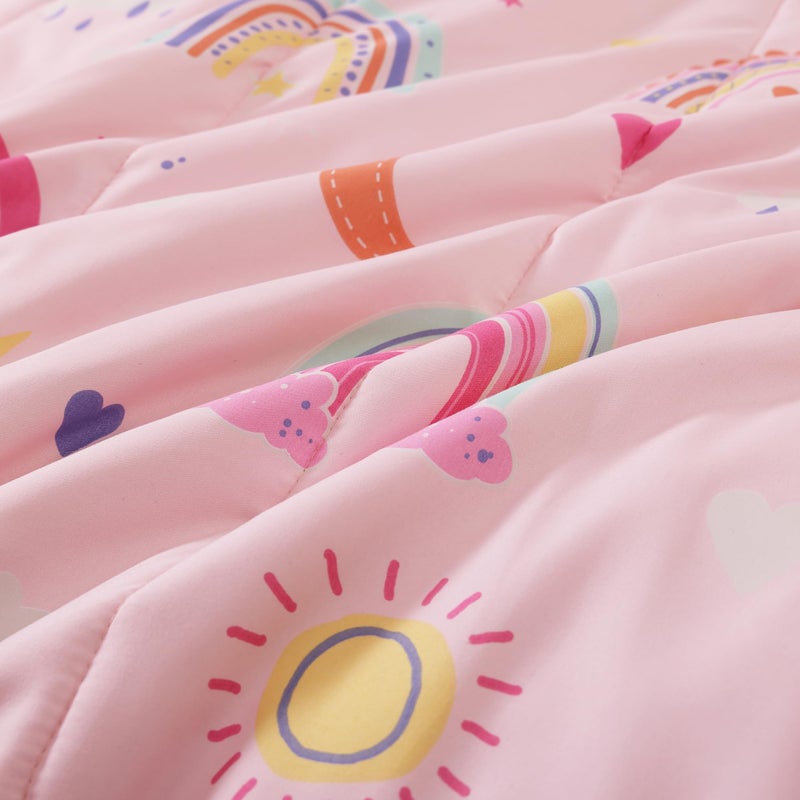 Wink Deer Twin Comforter Set for Girls-3 Pieces Pink Rainbow Glow in the Dark Twin Bedding Sets for Kids,1 Comforter,1 Sham and 1 Decor Pillow - Image 5