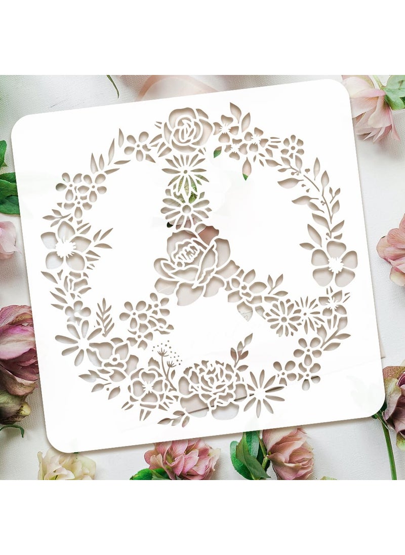 FINGERINSPIRE FINGERINSPIRE Floral Peace Symbol Painting Stencil 11.8x11.8 inch Reusable Peace Sign and Rose Flower Drawing Template Vine Wreaths Stencil for Painting on Wood Wall Fabric Paper Furniture  - Image 3