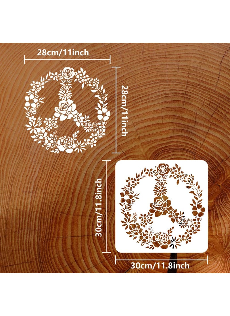FINGERINSPIRE FINGERINSPIRE Floral Peace Symbol Painting Stencil 11.8x11.8 inch Reusable Peace Sign and Rose Flower Drawing Template Vine Wreaths Stencil for Painting on Wood Wall Fabric Paper Furniture  - Image 2