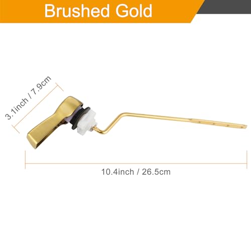 Hibbent Universal Metal Side Mount Toilet Handle Replacement Kit Brass Toilet Flush Tank Lever with Stainless Steel Flapper Chains for Most Toilets Brushed Gold - Image 3