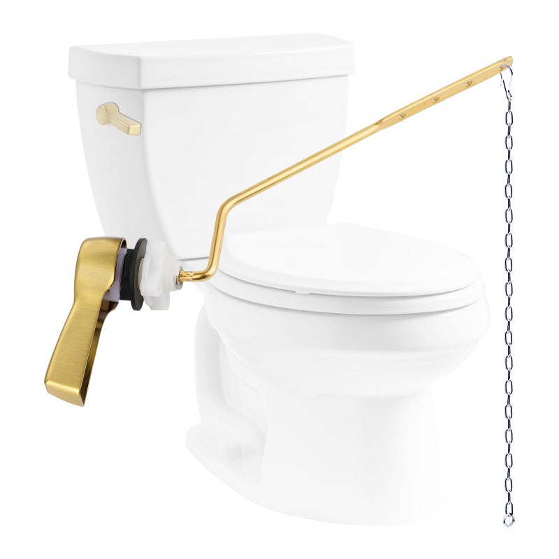 Hibbent Universal Metal Side Mount Toilet Handle Replacement Kit Brass Toilet Flush Tank Lever with Stainless Steel Flapper Chains for Most Toilets Brushed Gold - Image 2