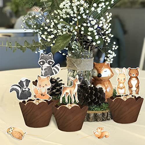 Aukolass 24 Pcs Woodland Cupcake Toppers and Wrappers Jungle Safari Zoo Cake Decorations Food Picks for Animal Theme Baby Shower Birthday Party Supplies - Image 5