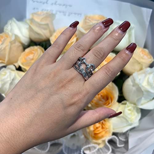 Mytys Criss Cross Gold Rings for Women Vintage Silver Statement Ring Black & Clear Crystal Belt Design Band Rings Christmas Gift (silver size 9) - Image 4