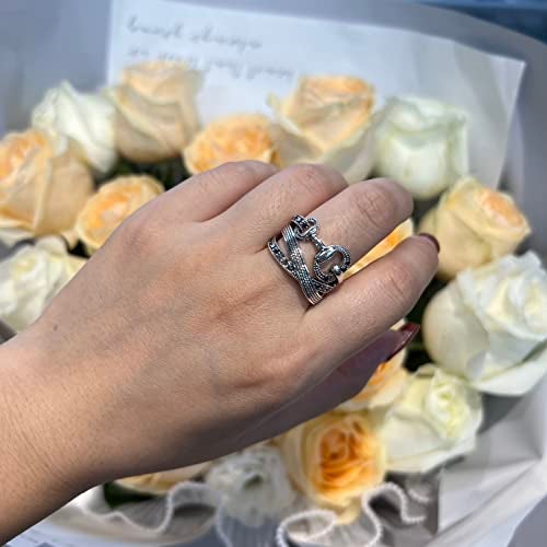 Mytys Criss Cross Gold Rings for Women Vintage Silver Statement Ring Black & Clear Crystal Belt Design Band Rings Christmas Gift (silver size 9) - Image 3