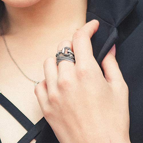 Mytys Criss Cross Gold Rings for Women Vintage Silver Statement Ring Black & Clear Crystal Belt Design Band Rings Christmas Gift (silver size 9) - Image 2