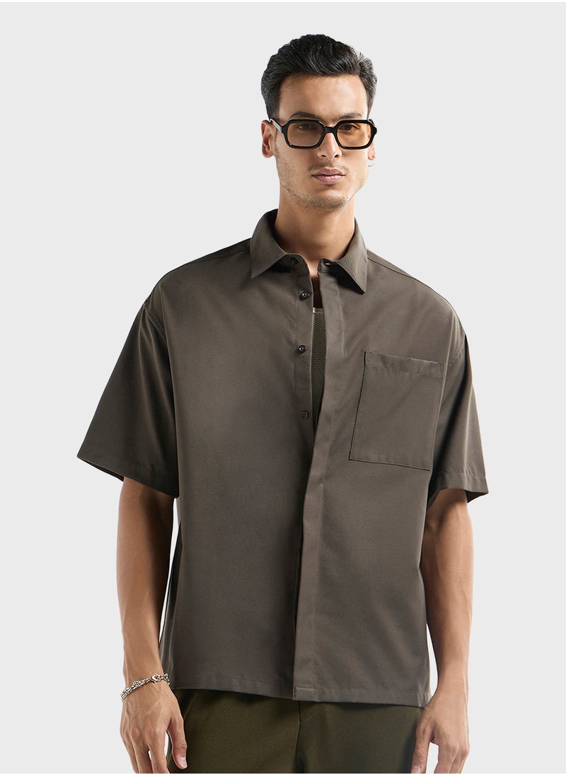 FAV - Regular Fit Solid Shirt with Collar and Short Slee - Image 1