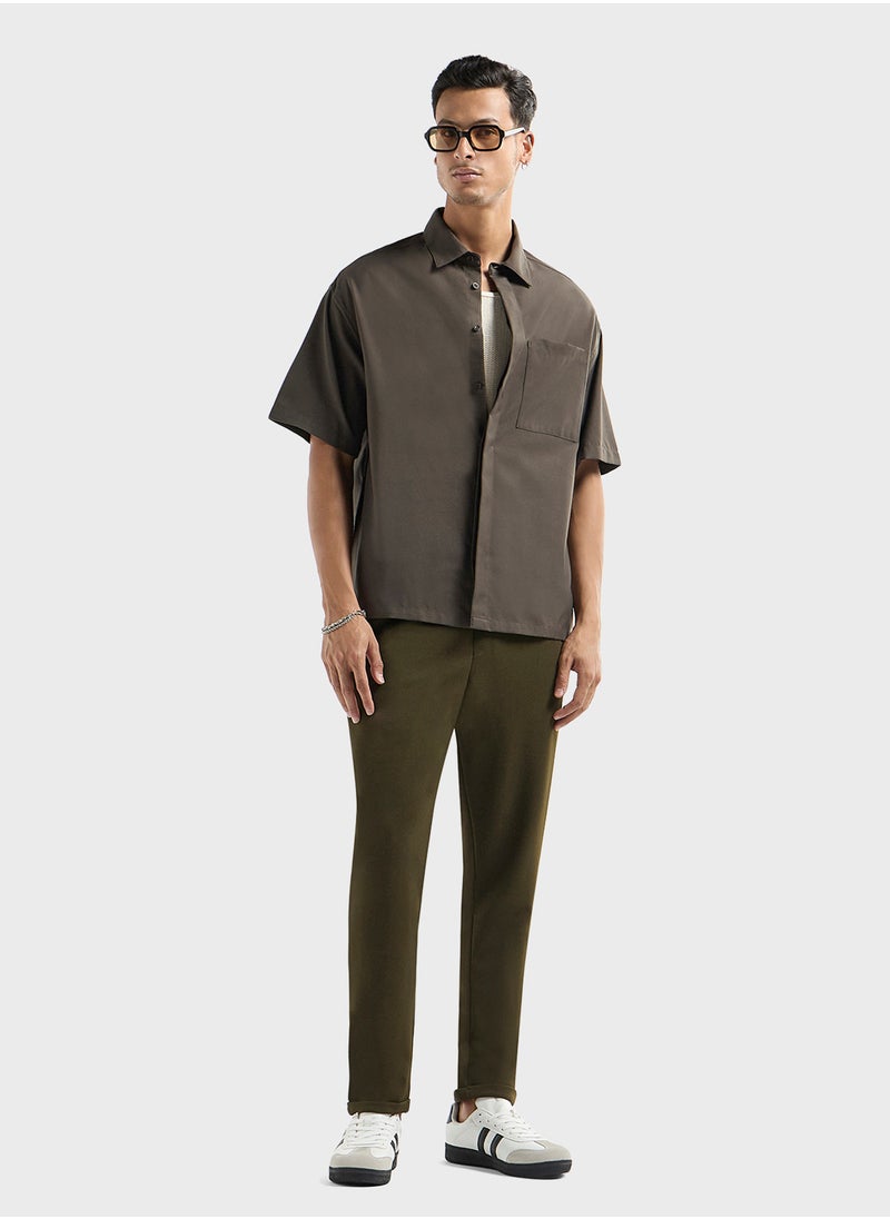 FAV - Regular Fit Solid Shirt with Collar and Short Slee - Image 1