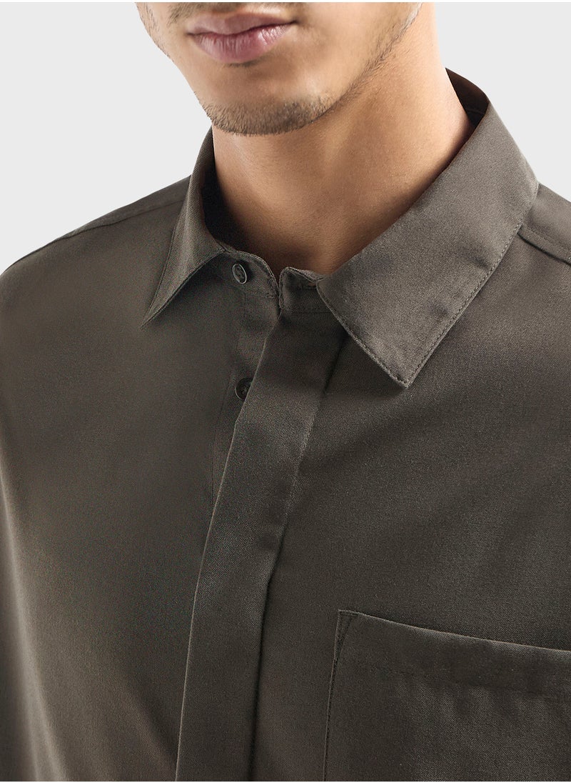 FAV - Regular Fit Solid Shirt with Collar and Short Slee - Image 1