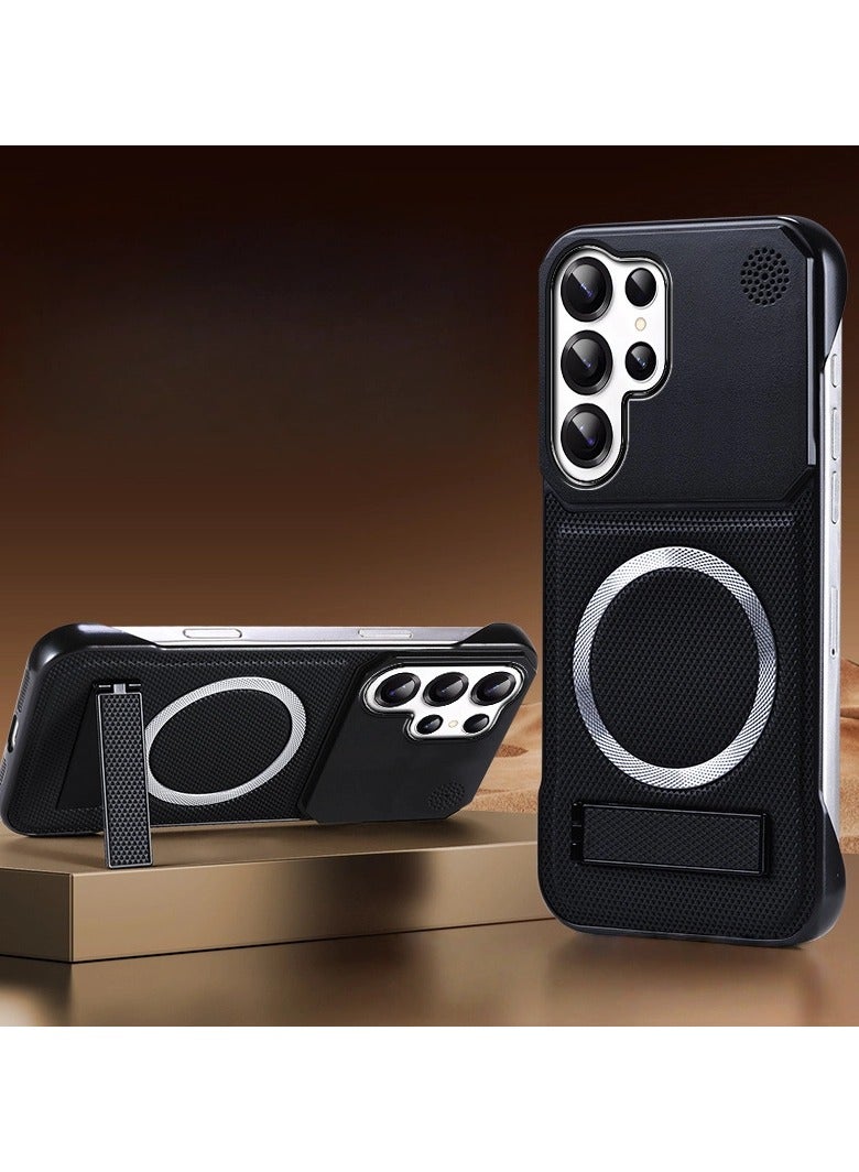 غطاء مناسب لـ Samsung S25 Ultra - بتصميم جلدي عطري ملمس ناعم - حامل مغناطيسي مضاد للصدمات - يجمع بين الأناقة والحماية