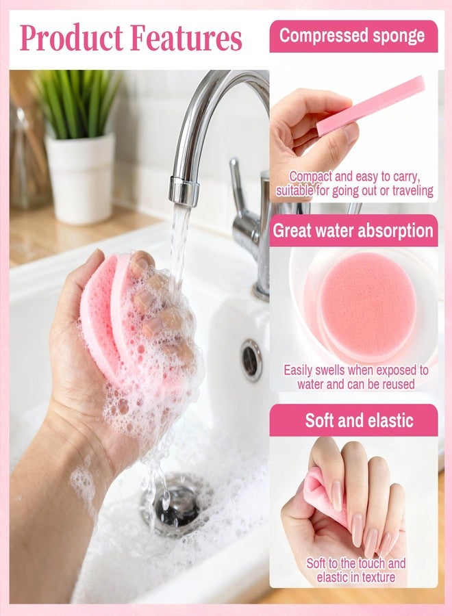 RAQEHO 60pcs Compressed Facial Sponges - Round Face Sponge Disposable Travel Facial Cleansing Pads Makeup Sponge for Face Wash Exfoliating Remover Skin Care Beauty Tool Esthetician Essential（Pink） - Image 3