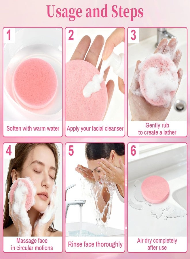 RAQEHO 60pcs Compressed Facial Sponges - Round Face Sponge Disposable Travel Facial Cleansing Pads Makeup Sponge for Face Wash Exfoliating Remover Skin Care Beauty Tool Esthetician Essential（Pink） - Image 4