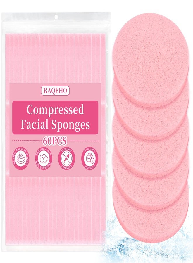 RAQEHO 60pcs Compressed Facial Sponges - Round Face Sponge Disposable Travel Facial Cleansing Pads Makeup Sponge for Face Wash Exfoliating Remover Skin Care Beauty Tool Esthetician Essential（Pink） - Image 1