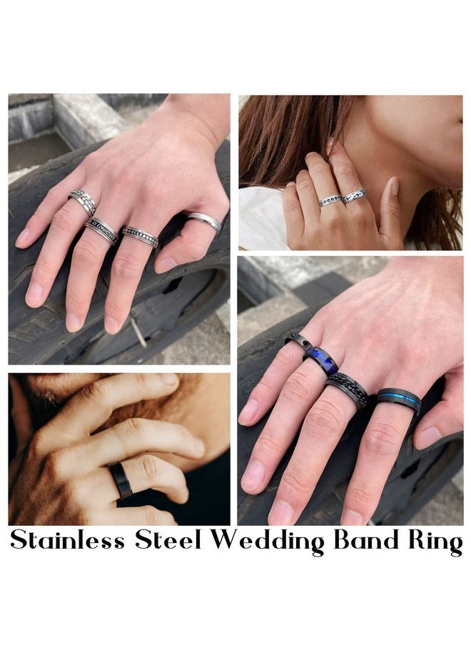 FAXHION - Stainless Steel Fidget Rings For Men Women 16 Pcs Men Rings Set Fidget Rings For Anxiety Cool Sliver Black Spinner Men'S Band Ring Pack Jewelry - Image 1