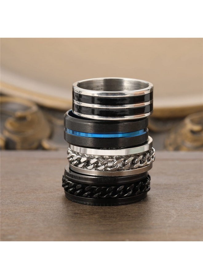 FAXHION - Stainless Steel Fidget Rings For Men Women 16 Pcs Men Rings Set Fidget Rings For Anxiety Cool Sliver Black Spinner Men'S Band Ring Pack Jewelry - Image 1