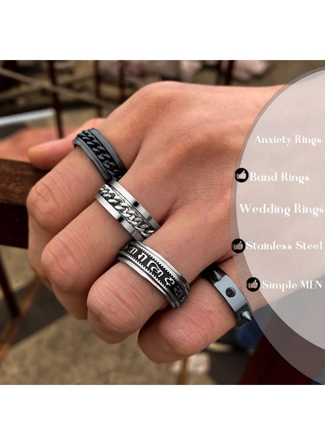 FAXHION - Stainless Steel Fidget Rings For Men Women 16 Pcs Men Rings Set Fidget Rings For Anxiety Cool Sliver Black Spinner Men'S Band Ring Pack Jewelry - Image 1
