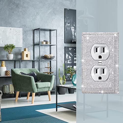 Gaocai 6 Pcs Silver Shiny Silver Rhinestones Outlet Covers Wall Plates Light Switch Cover Plate Decorative Outlet Cover Durable Switch Covers - Image 3