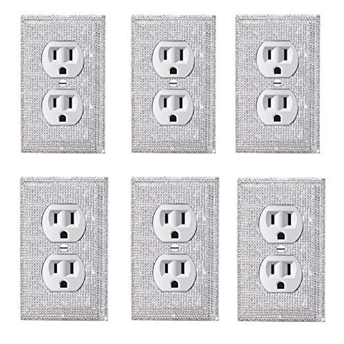 Gaocai 6 Pcs Silver Shiny Silver Rhinestones Outlet Covers Wall Plates Light Switch Cover Plate Decorative Outlet Cover Durable Switch Covers - Image 1