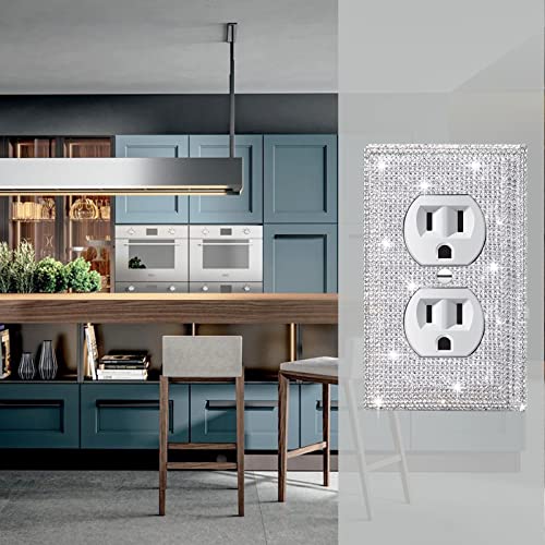 Gaocai 6 Pcs Silver Shiny Silver Rhinestones Outlet Covers Wall Plates Light Switch Cover Plate Decorative Outlet Cover Durable Switch Covers - Image 4