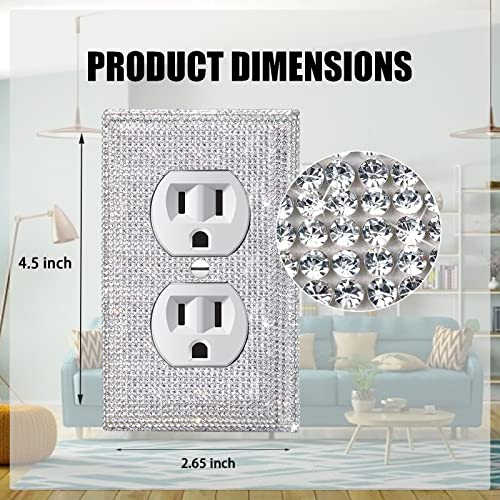 Gaocai 6 Pcs Silver Shiny Silver Rhinestones Outlet Covers Wall Plates Light Switch Cover Plate Decorative Outlet Cover Durable Switch Covers - Image 2