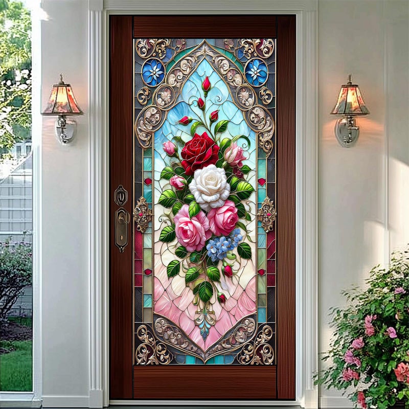 BlissYard Stained Glass Window Film Rose Bouquet Window Privacy Film Stained Decals Static Cling Sun Blocking Decor for Home Office Windows Doors Glass Partitions 17.7x39.3 inch - Image 3