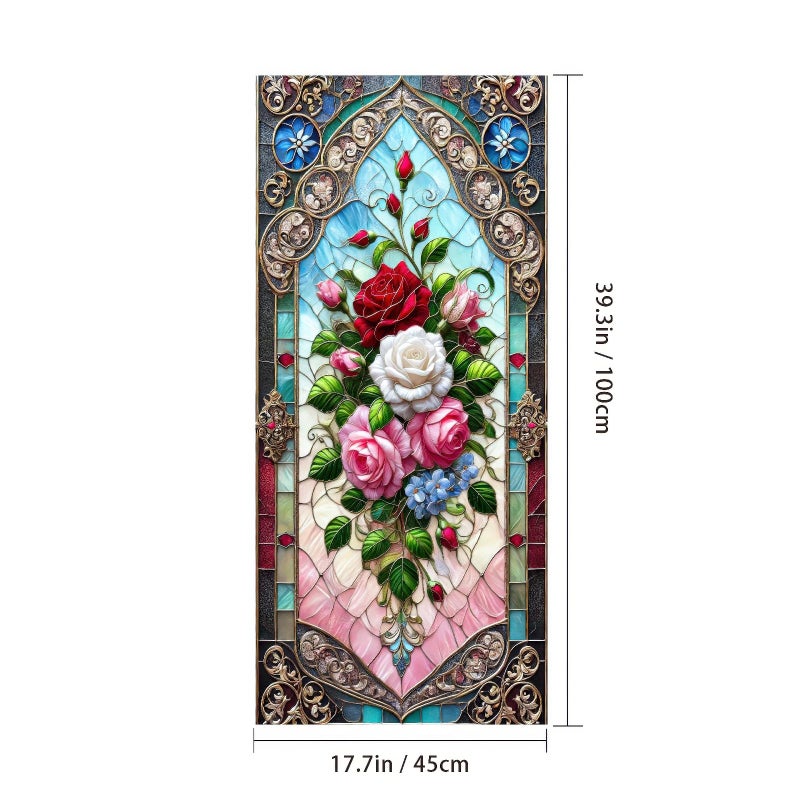 BlissYard Stained Glass Window Film Rose Bouquet Window Privacy Film Stained Decals Static Cling Sun Blocking Decor for Home Office Windows Doors Glass Partitions 17.7x39.3 inch - Image 4