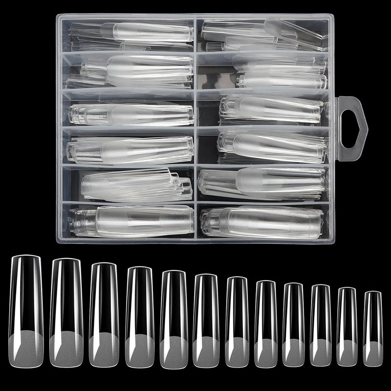 Gel Nail Kit Acrylic Nail Tips 240 Pcs 12 Sizes Full Cover False Tapered Long Clear Square Fake Press on Art Gel X Nails Tip Extensions Set for Manicure Salon DIY White2 Extra Long