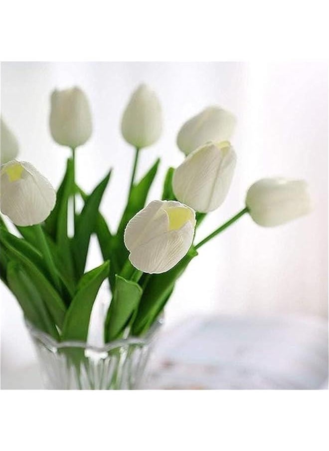 HOOKOR 20Pcs Latex Tulips Real Touch White Artificial Flowers Fake Tulips Arrangement Bouquet for Home Office Wedding Decor  - Image 2