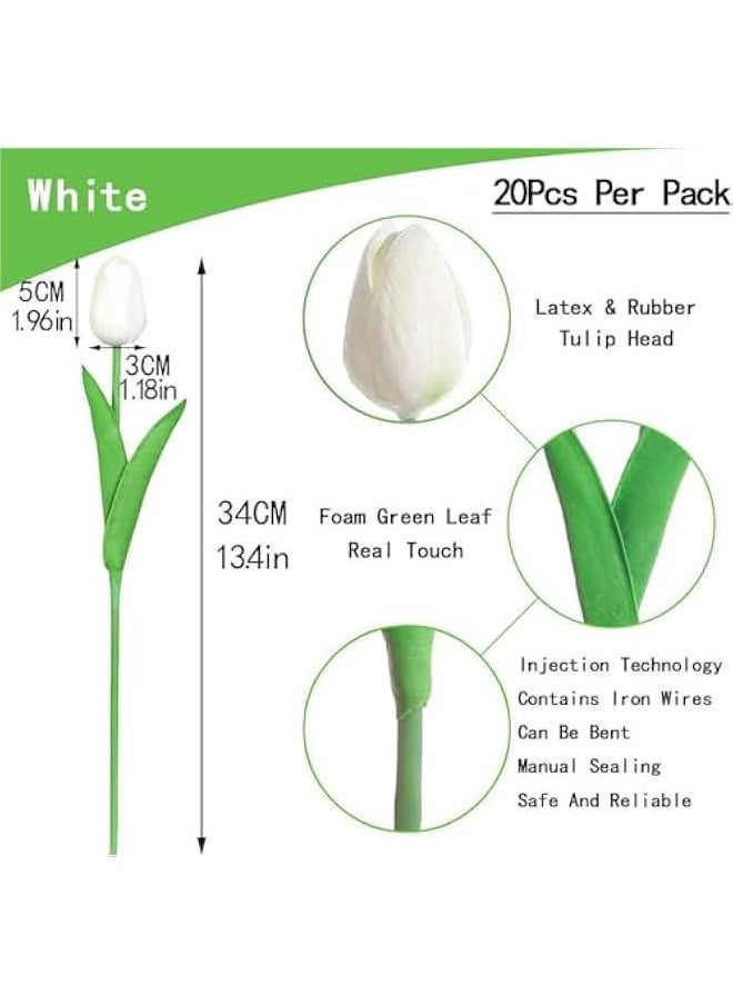 HOOKOR 20Pcs Latex Tulips Real Touch White Artificial Flowers Fake Tulips Arrangement Bouquet for Home Office Wedding Decor  - Image 3