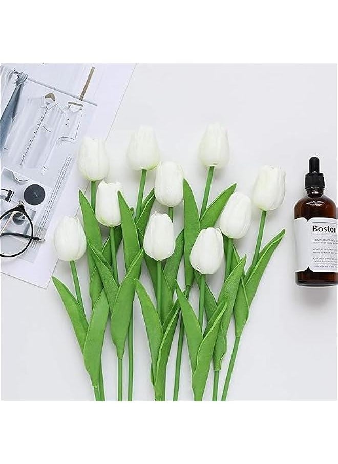HOOKOR 20Pcs Latex Tulips Real Touch White Artificial Flowers Fake Tulips Arrangement Bouquet for Home Office Wedding Decor  - Image 4