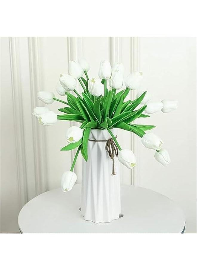 HOOKOR 20Pcs Latex Tulips Real Touch White Artificial Flowers Fake Tulips Arrangement Bouquet for Home Office Wedding Decor  - Image 5
