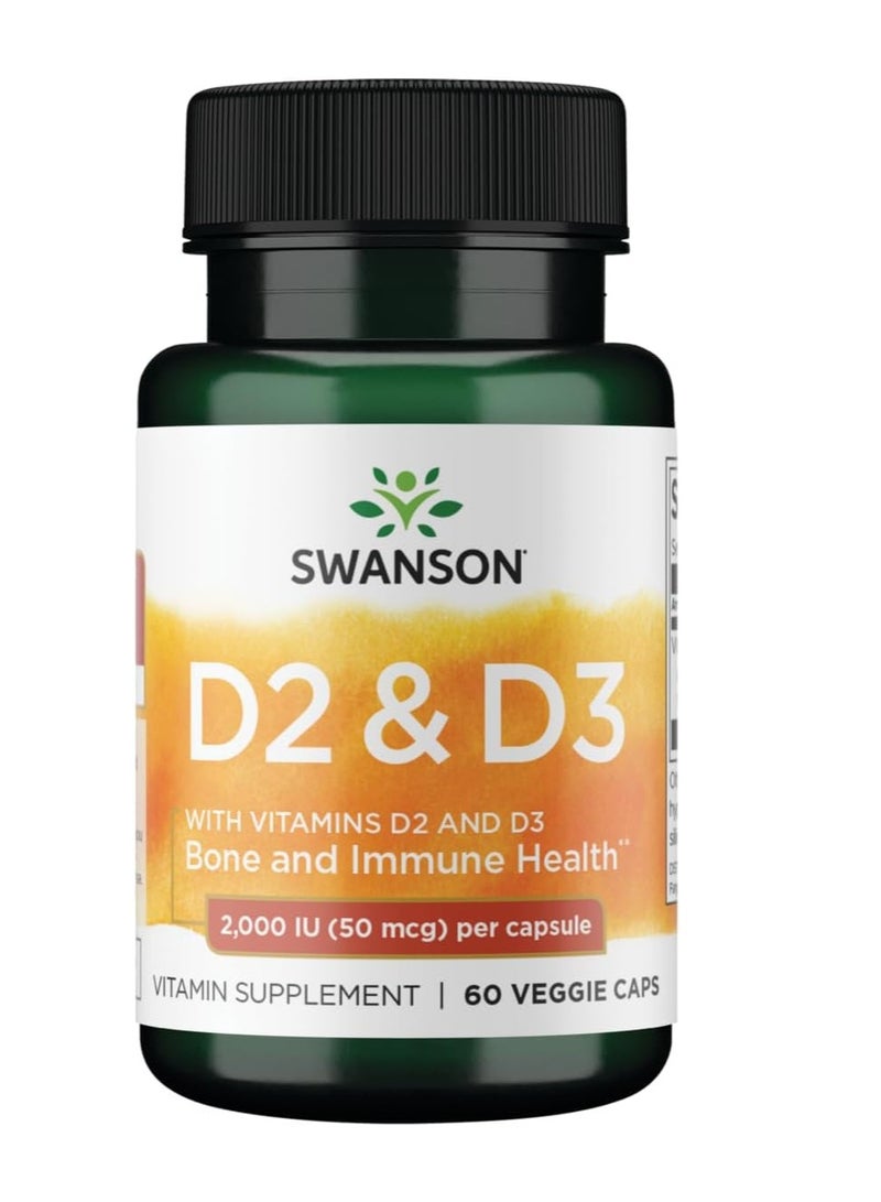 سوانسون D2 وD3 صحة العظام والمناعة 2000 وحدة دولية، 50 ميكروجرام، 60 كبسولة نباتية